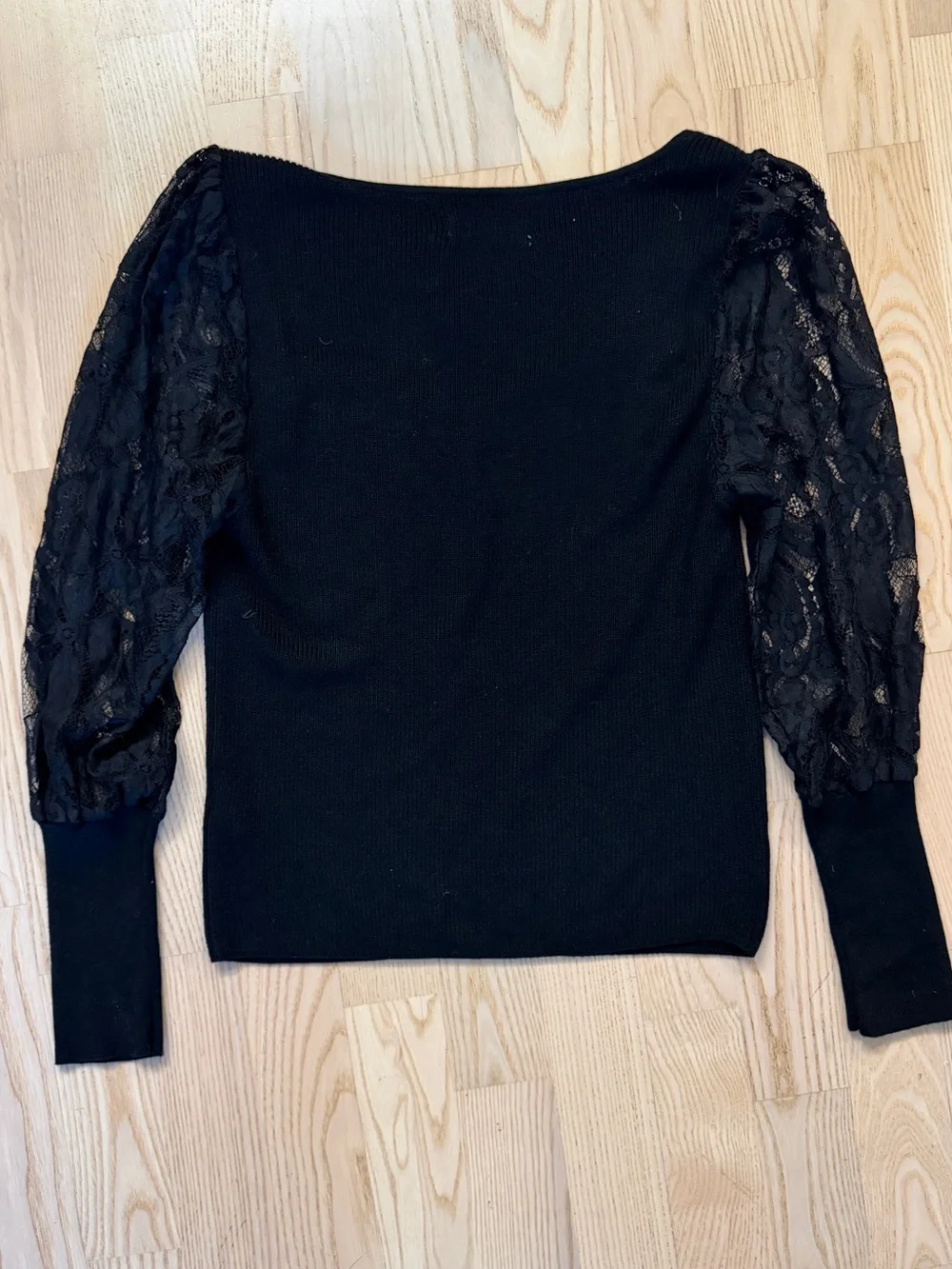 NWT Black Sweetheart Lace Sleeves Knit Top- Anthropologie